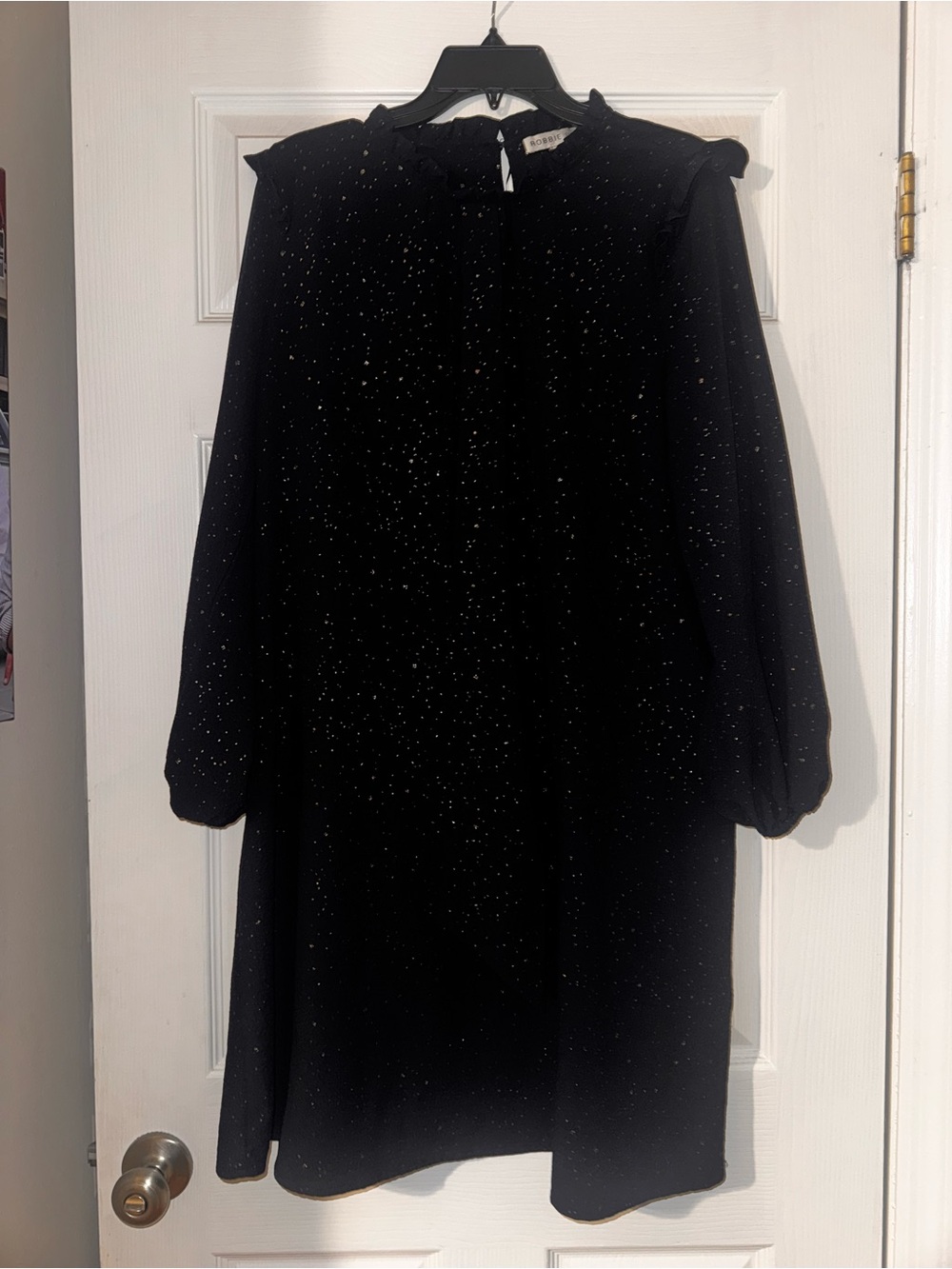 Robbie Bee Gold Foil Polka Dot Shift Dress Navy & Gold XL